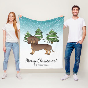Couverture Polaire Dachshund à poil court chocolat et tan en hiver
