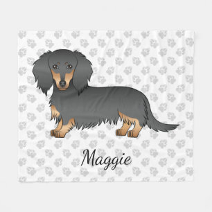 Couverture Polaire Dachshund à poil long noir et feu Cartoon Chien &