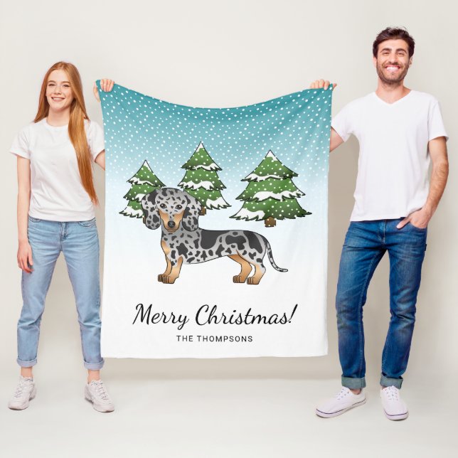 Couverture Polaire Dachshund Cheveux Courte Noir & Tan En Hiver (En situation)