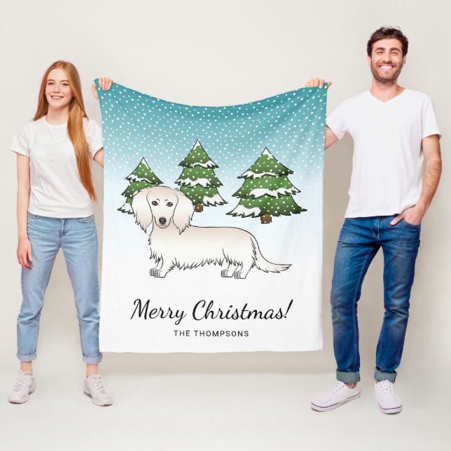 Couverture Polaire Dachshund crème aux longs poils Chien mignon - For (En situation)
