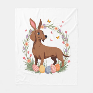 Couverture Polaire Dachshund de Pâques vintage lapin chien avec œuf f