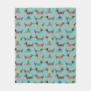 Couverture Polaire Dachshund de vacances avec cadeaux et Motif de sle