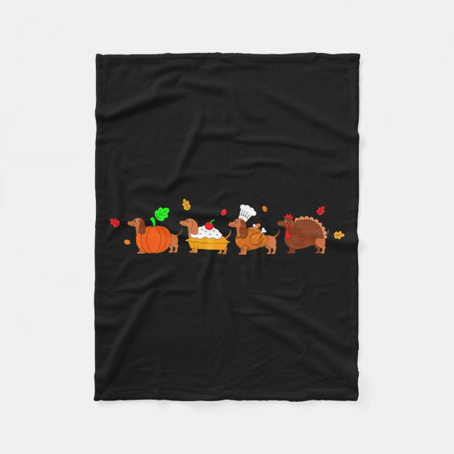 Couverture Polaire Dachshund Dog Pumpkin E Turkey Thanksgiving  (Devant)