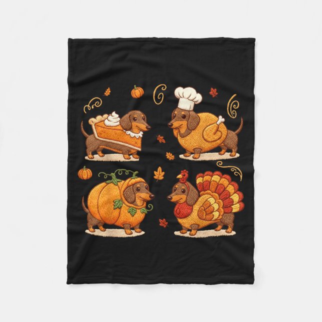 Couverture Polaire Dachshund Dog Pumpkin E Turkey Thanksgiving Men Wo (Devant)
