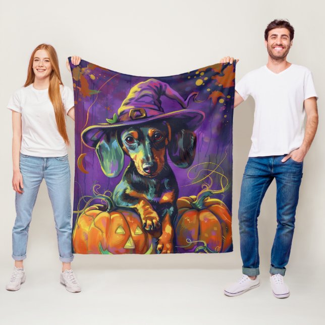 Couverture Polaire Dachshund Effrayant Chien Halloween Sorcière Et Ci (En situation)