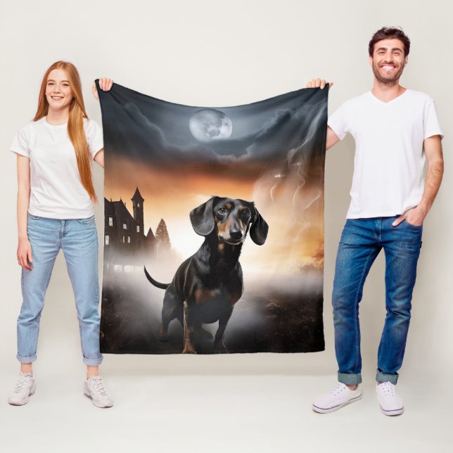 Couverture Polaire Dachshund Halloween Épouvantable (En situation)