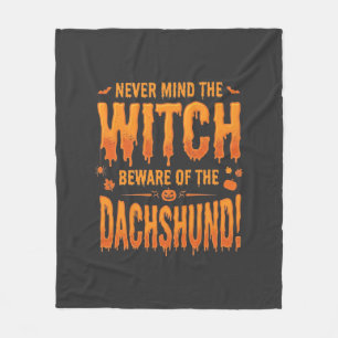Couverture Polaire Dachshund Halloween Sorcière Avertissement Typogra
