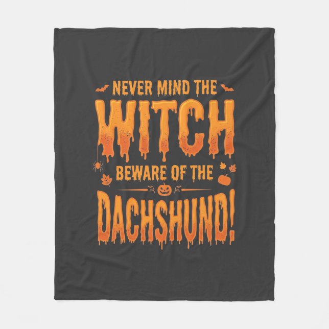 Couverture Polaire Dachshund Halloween Sorcière Avertissement Typogra (Devant)