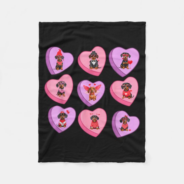 Couverture Polaire Dachshund Hearts Candy Valentines Weiner Dog Pet L (Devant)