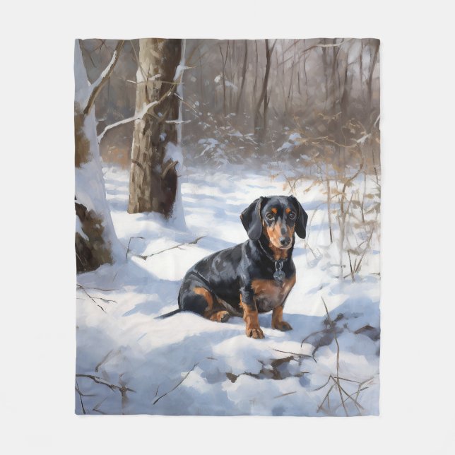 Couverture Polaire Dachshund laisse tomber la neige de Noël (Devant)