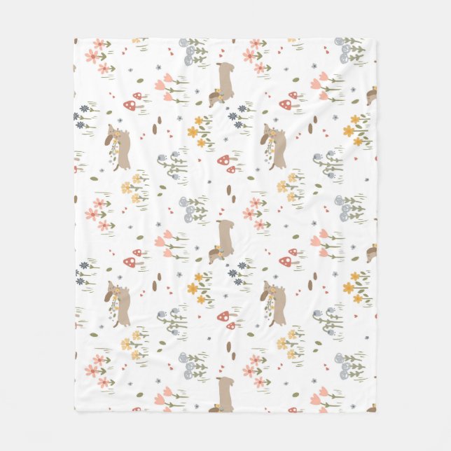 Couverture Polaire Dachshund Lover Weiner Chien Saucisse Chien Fleur  (Devant)