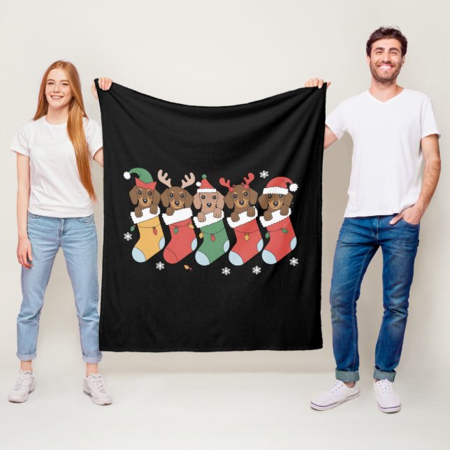 Couverture Polaire Dachshund Maman Noël Amoureux des chiens cadeau No (En situation)