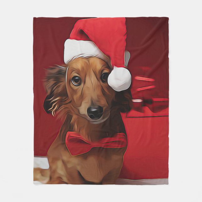 Couverture Polaire Dachshund Sitting In Front Of A Christmas Gift Pos (Devant)