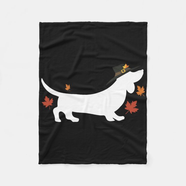 Couverture Polaire Dachshund Thanksgiving Pilgrim Fall (Devant)