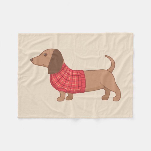 Couverture Polaire Dachshund Wiener Chien Sweat rouge sur Beige (Devant (Horizontal))
