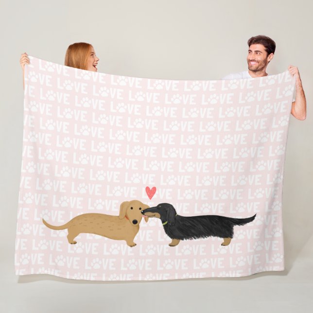 Couverture Polaire Dachshunds Love | Chiens plus mignons avec coeur (En situation)