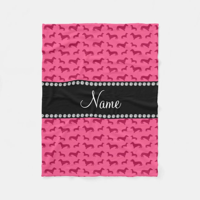 Couverture Polaire Dachshunts rose nom personnalisé (Devant)