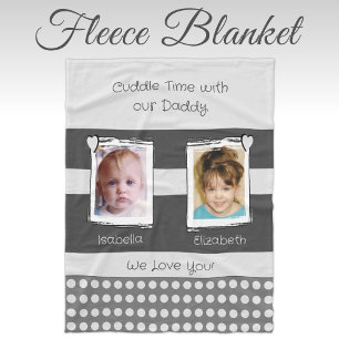 Couverture Polaire Daddy cuddle time 2 photos noms blanc gris