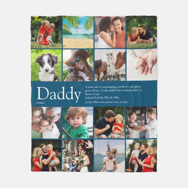 Couverture Polaire Daddy Definition Citation photo Collage bleu (Devant)