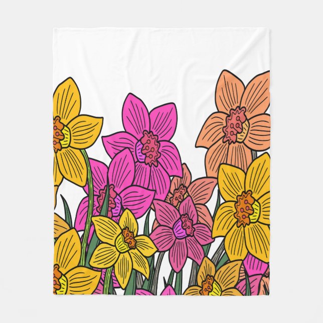 Couverture Polaire Daffodils colorés Fleurs Design (Devant)