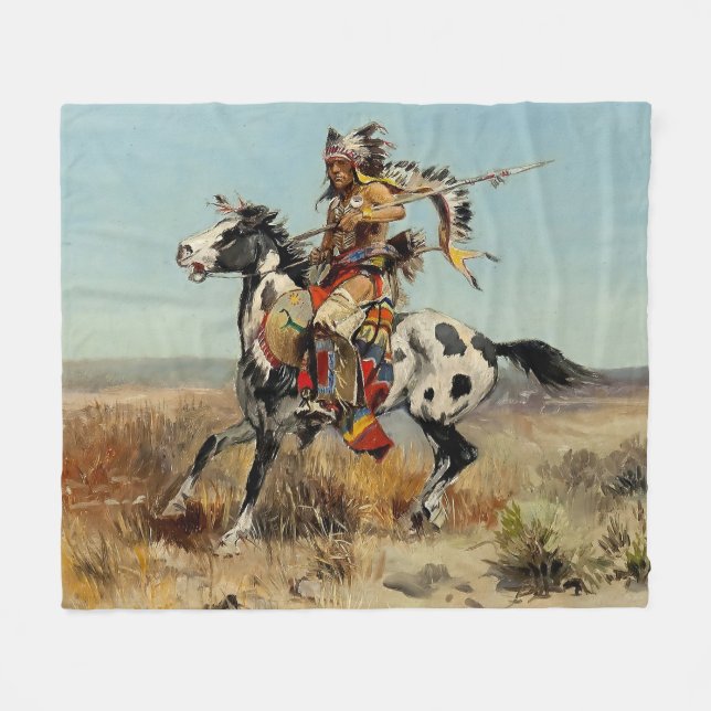 Couverture Polaire "Dakota Chief" Art occidental de Charles M Russell (Devant (Horizontal))