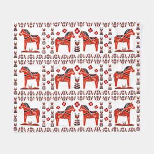 Couverture Polaire Dala folk horse, nordique/norvégien, blanc/rouge