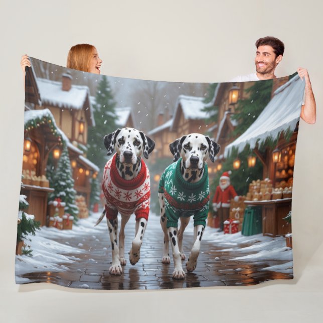 Couverture Polaire Dalmatian Dogs Christmas Snow Holiday  (En situation)