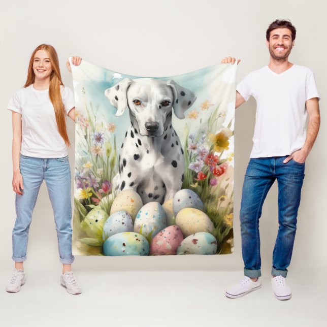 Couverture Polaire Dalmatien avec œufs de Pâques (En situation)