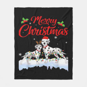 Couverture Polaire Dalmatien Noël Lumières Chapeau de Père Noël Xmas