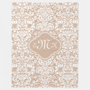 Couverture Polaire Damas Florales Beige Et Blanc