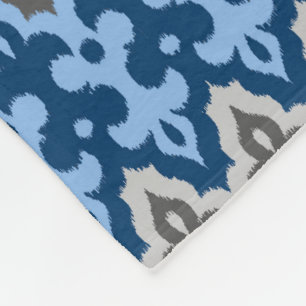 Couverture Polaire Damas Ikat marocain, bleu et gris / gris