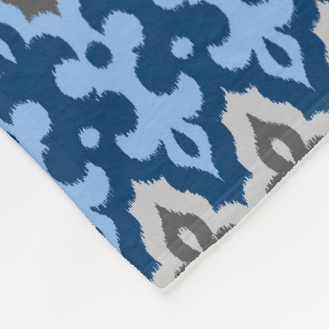 Couverture Polaire Damas Ikat marocain, bleu et gris / gris (Coin)