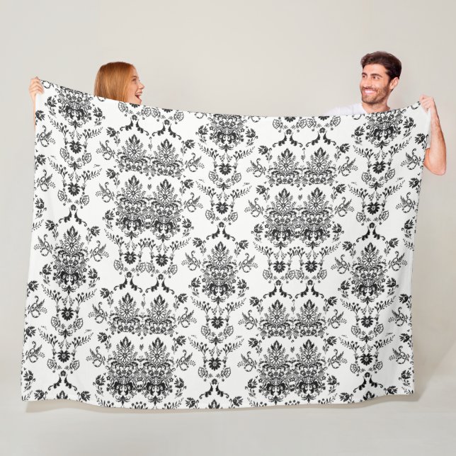 Couverture Polaire Damas noir sur blanc (En situation)