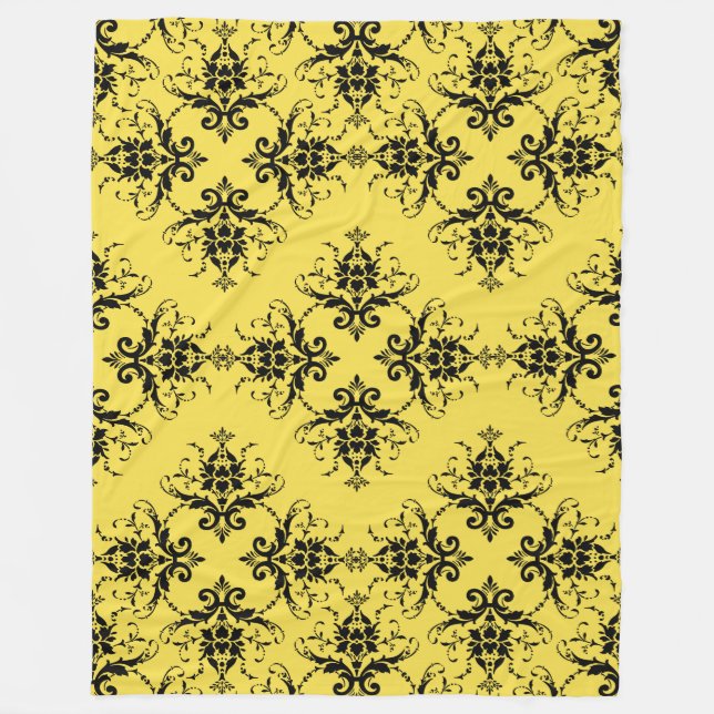 Couverture Polaire Damas noir sur Motif Vintage jaune (Devant)