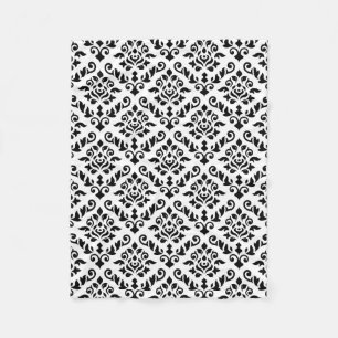 Couverture Polaire Damask baroque Pattern Black on White