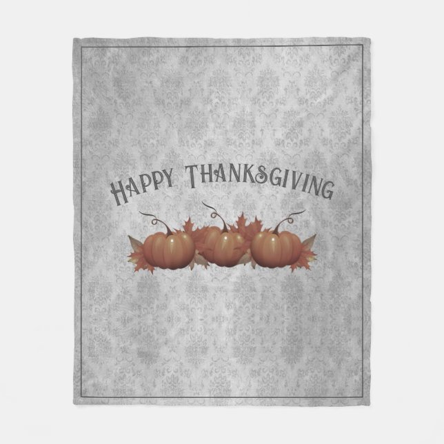 Couverture Polaire Damask, Citrouille de Thanksgiving | Gris (Devant)