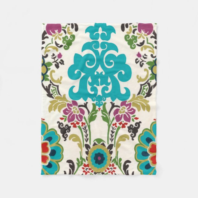 Couverture Polaire Damask Floral Patterns Plum Turquoise (Devant)