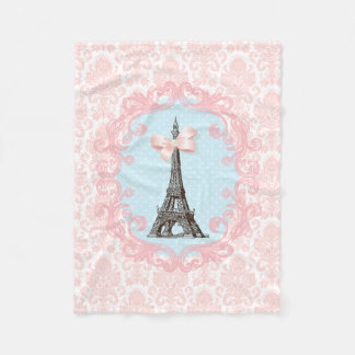 Couverture Polaire Damassé française vintage de Tour Eiffel rose