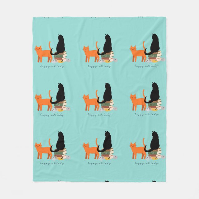 Couverture Polaire Dame Chat Heureuse (Devant)