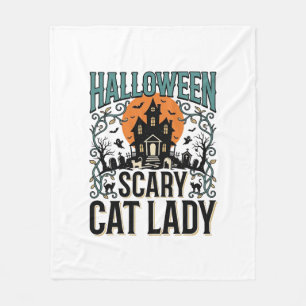Couverture Polaire Dame de chat Halloween Maison hantée effrayante Vi