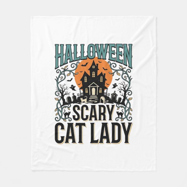 Couverture Polaire Dame de chat Halloween Maison hantée effrayante Vi (Devant)
