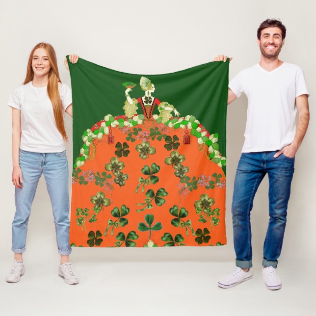 Couverture Polaire DAME ORANGE ET TRÈFLES Fête de la Saint-Patrick ve (En situation)