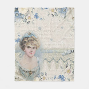 Couverture Polaire Dame victorienne vintage shabby chic avec des fleu