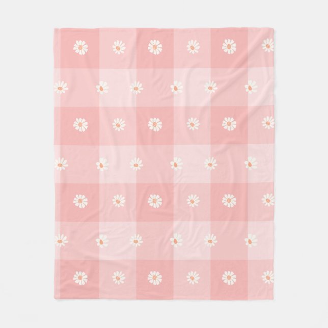 Couverture Polaire Damier Pêche et Marguerite (Devant)