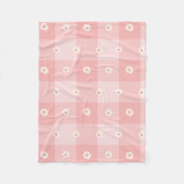 Couverture Polaire Damier Pêche et Marguerite (Devant)