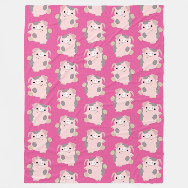 Couverture Polaire Dancing Cartoon Pig répéter Motif Fleece Blanche (Devant)