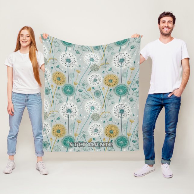 Couverture Polaire Dandelion Whimsical - Jaune, Blanc & Turquoise (En situation)