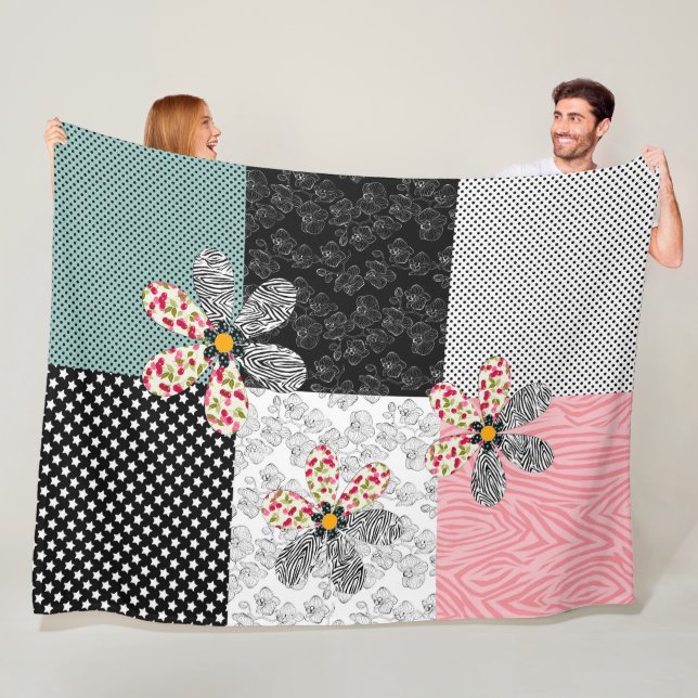 Couverture Polaire Dans un motif rustique patchwork de couleurs multi (En situation)