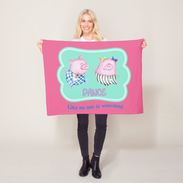 Couverture Polaire Danse comme personne ne regarde de joyeux cochons  (En situation)