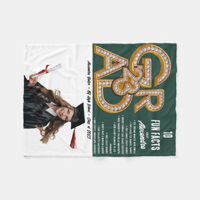 Couverture Polaire Dark Green Fun Facts & Photo Grad Graduation 2023 (Devant (Horizontal))